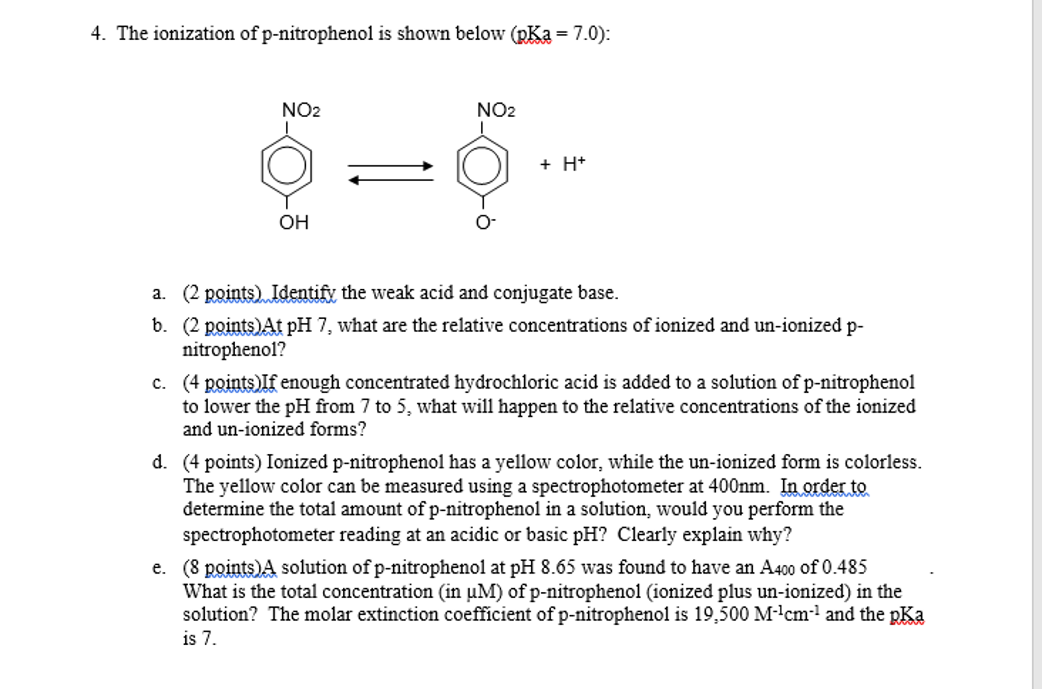 4. The Ionization Of Pnitrophenol Is Shown Below
