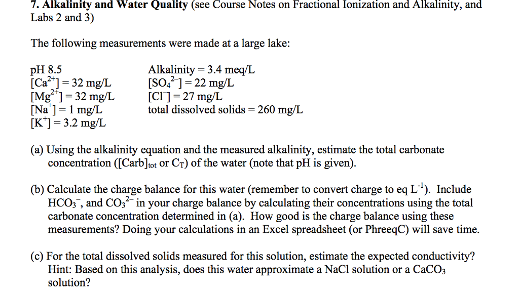 Solved 7. Alkalinity And Water Quality (see Course Notes