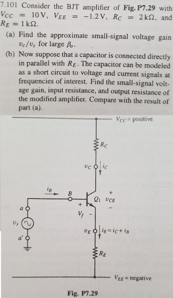 Solved 7 101 Consider The BJT Amplifier Of Fig P7 29 With Chegg