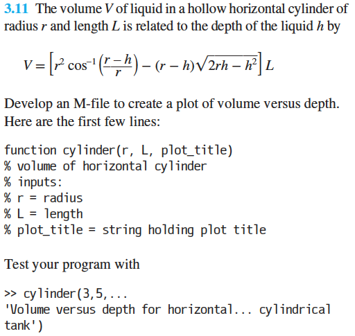 Solved The Volume V Of Liquid In A Hollow Horizontal Chegg