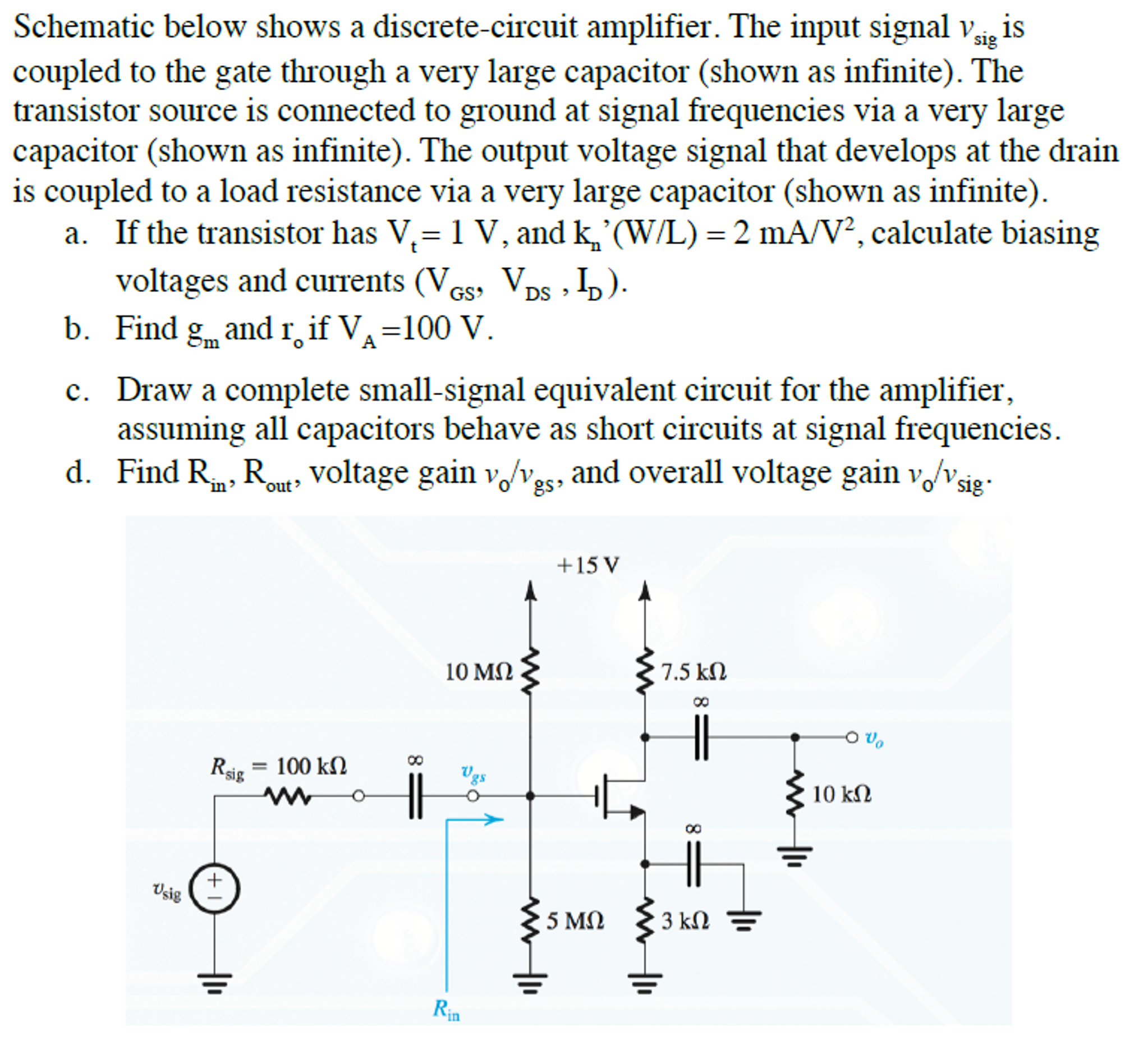 Solved a. If the transistor has Vt = 1 V, and kn'(W/L) = 2 Solved a. If the transistor has Vt = 1 V, and kn'(W/L) = 2