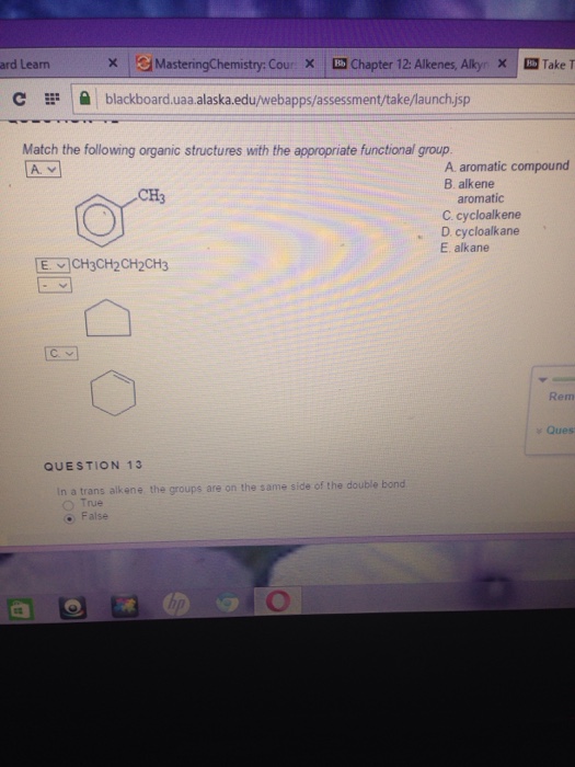 Solved Match The Following Organic Structures With The Chegg