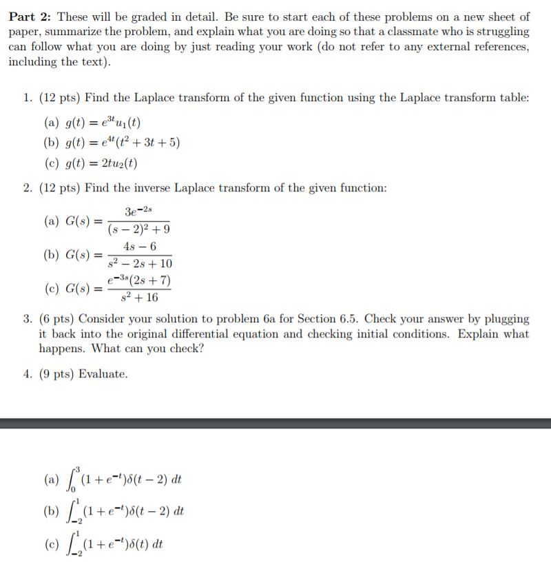 Solved 1 12 Pts Find The Laplace Transform Of The Given Chegg