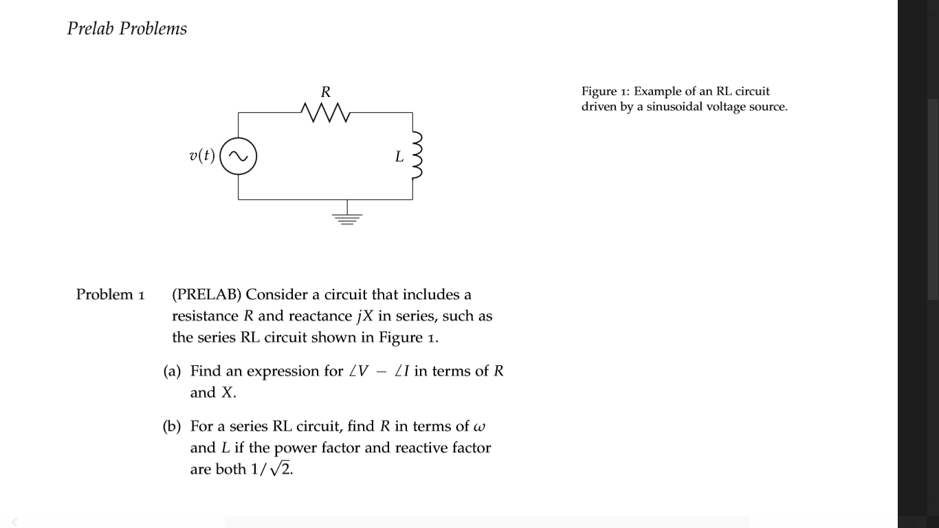 Solved Prelab Problems Figure 1 Example Of An RL Circuit Chegg