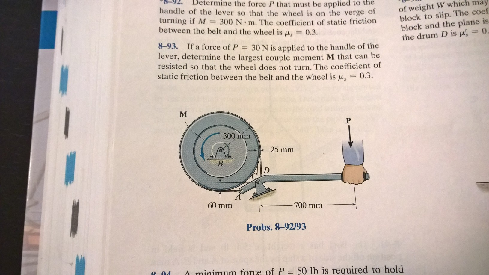 Solved 8-93. If a force of P = 30 N is applied to the handle