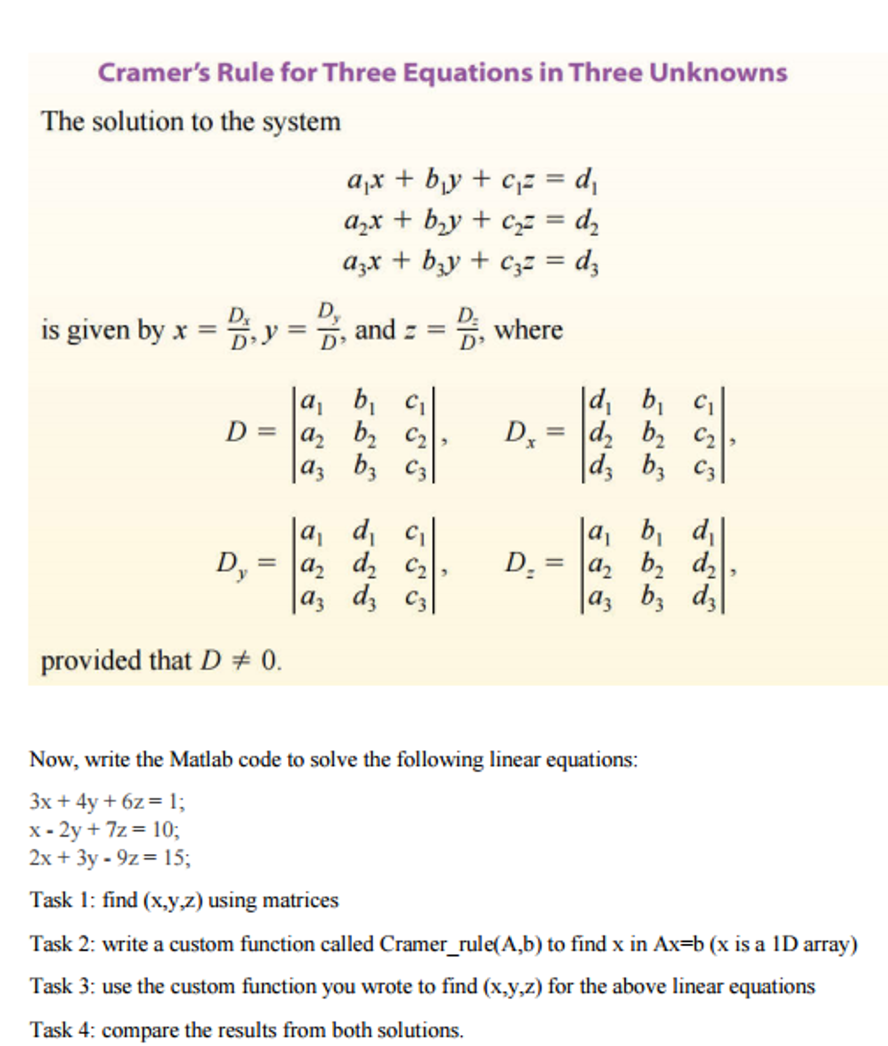 Solved In Linear Algebra Cramer S Rule Is An Explicit Fo Chegg