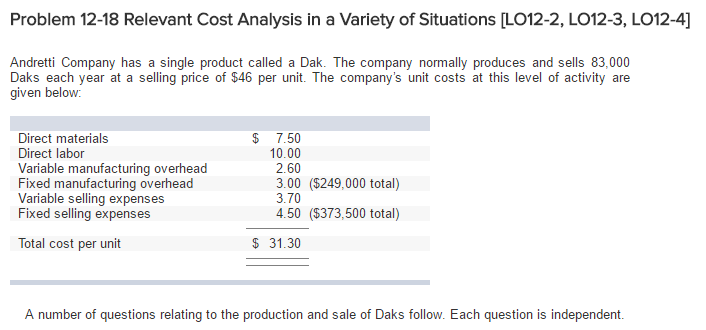 Solved Problem Relevant Cost Analysis In A Variety Of Chegg