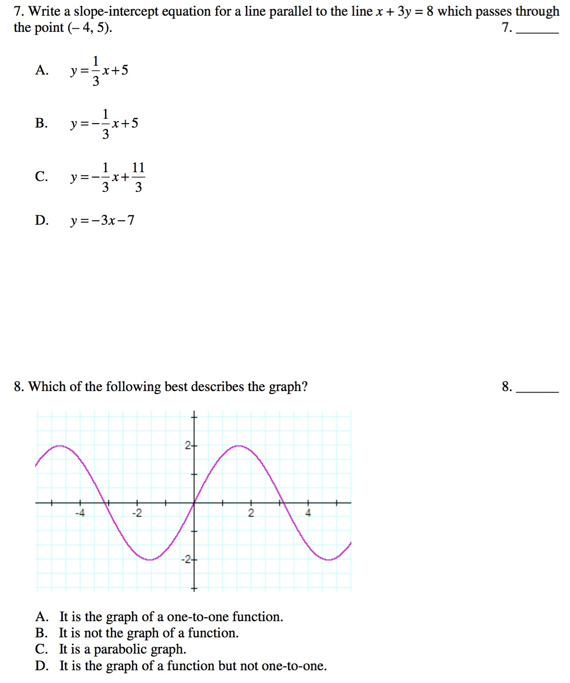parallel line slope intercept form calculator