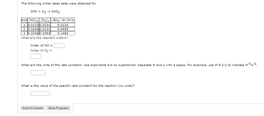 Solved The Following Initial Rates Data Were Obtained For Chegg