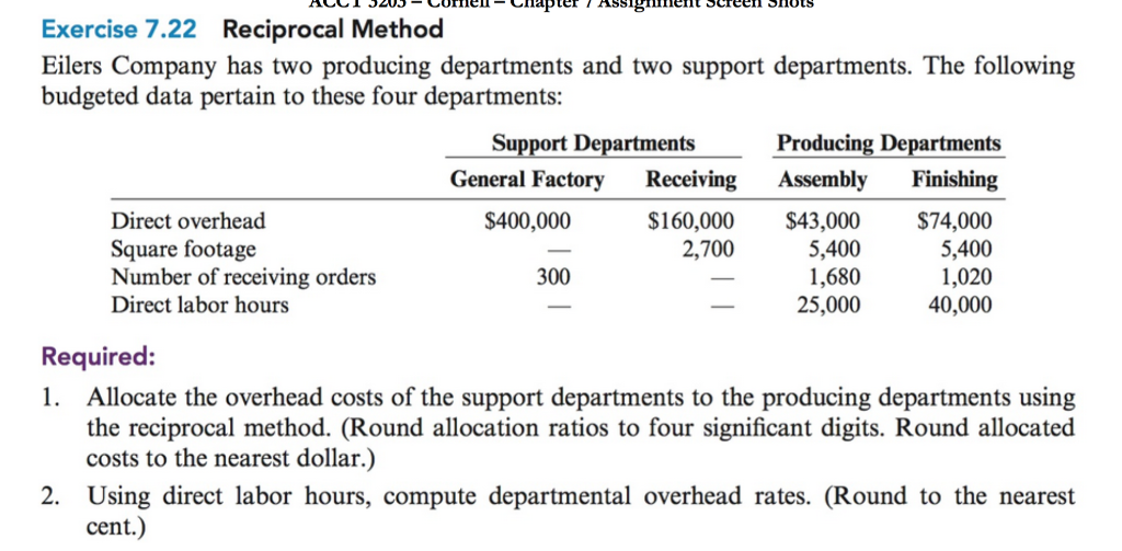 Solved Eilers Company Has Two Producing Departments And Two Chegg