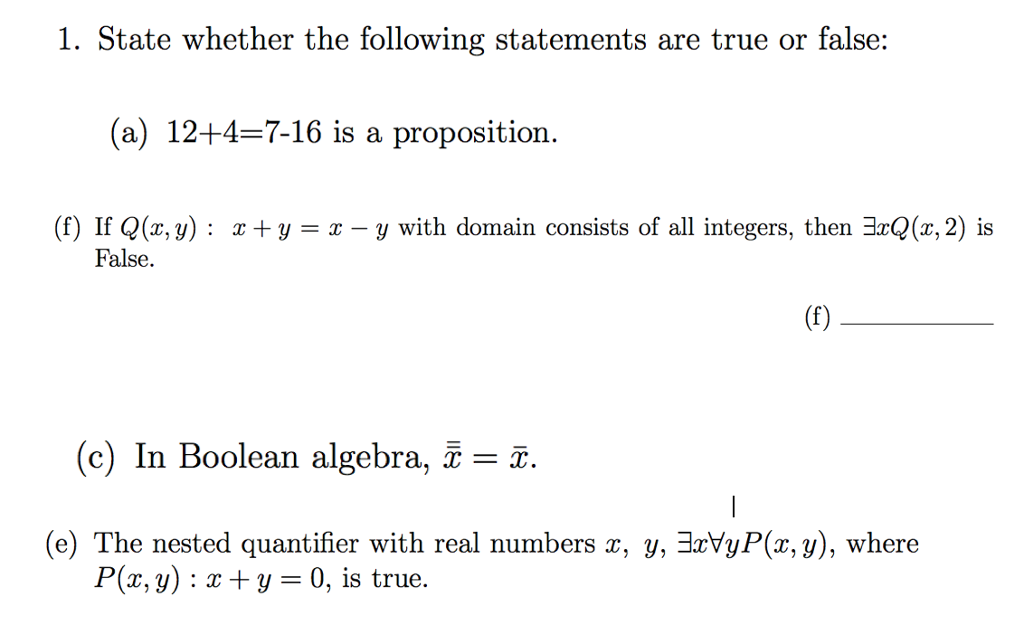 Solved 1 State Whether The Following Statements Are True Or Chegg