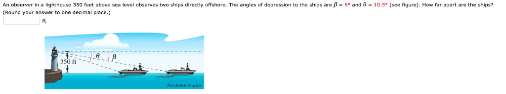 Solved An Observer In A Lighthouse 350 Feet Above Sea Level Chegg