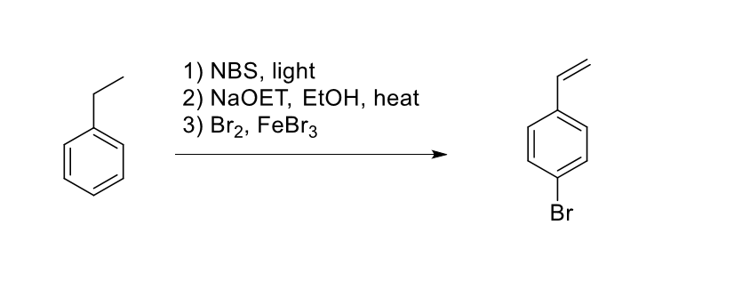 Solved 1 NBS Light 2 NaOET EtOH Heat 3 Br2 FeBr3 Br Chegg