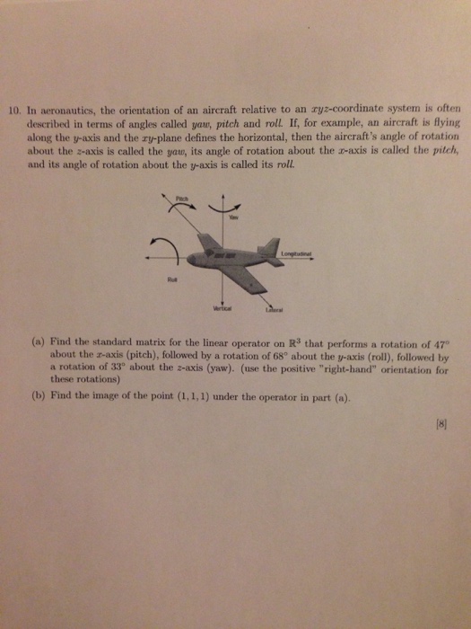 Solved In Neronautics The Orientation Of An Aircraft Chegg