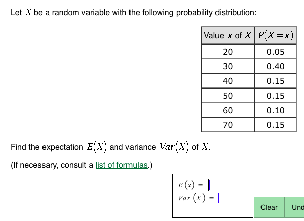 Solved Let X Be A Random Variable With The Following Chegg