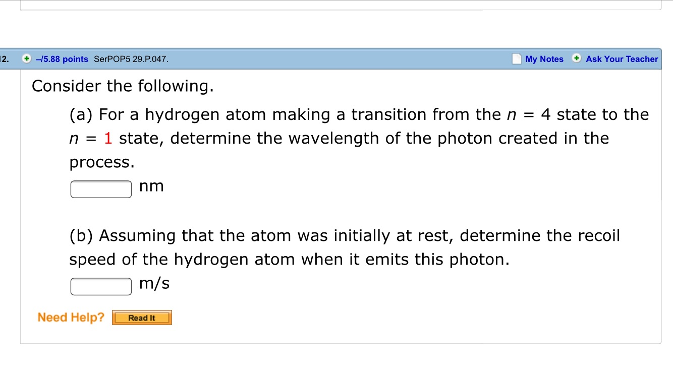 Solved Consider The Following A For A Hydrogen Atom Chegg