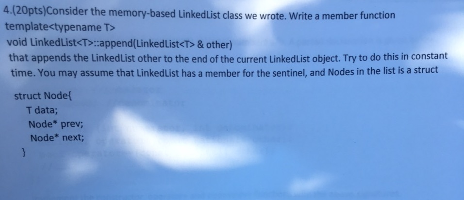 Solved Pts Consider The Memory Based Linkedlist Class Chegg