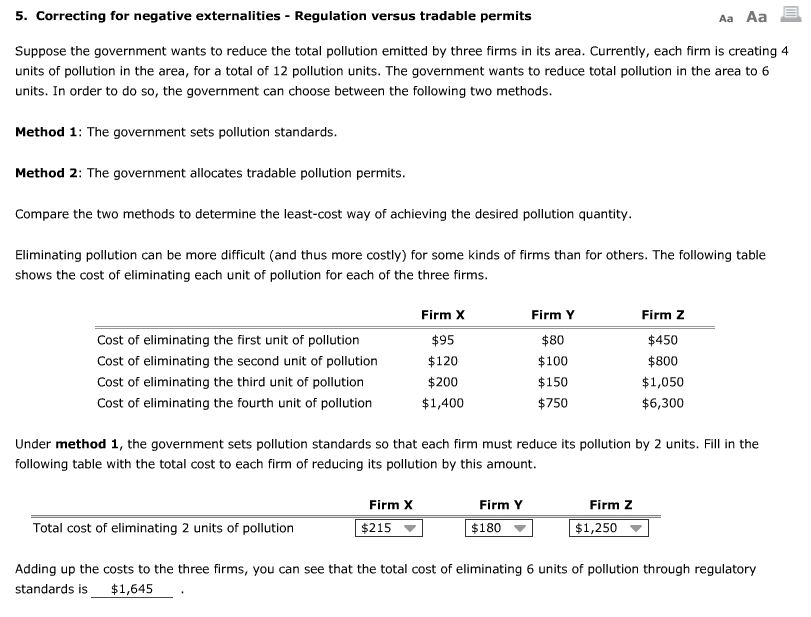 Solved 5 Correcting For Negative Externalities Regulation Chegg