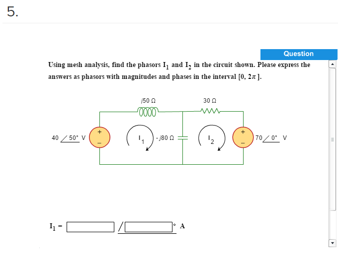 Solved Using Mesh Analysis Find The Phasors I And I In Chegg