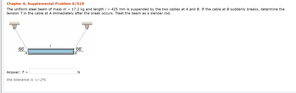 Solved The Uniform Steel Beam Of Mass M 17 2 Kg And Length Chegg