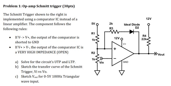 Solved Problem 1 Op Schmitt Trigger 30pts The Schmitt Chegg