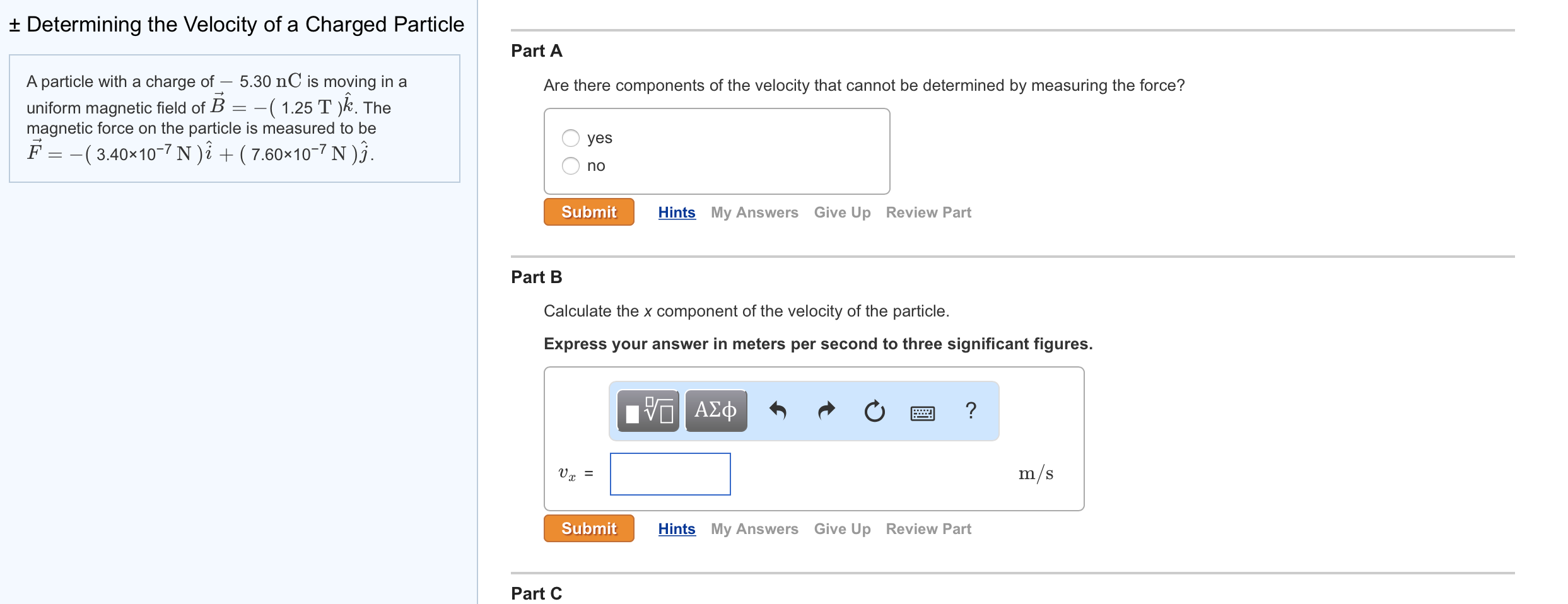 Solved A Particle With A Charge Of Nc Is Moving In A Chegg