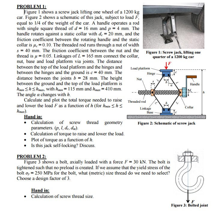 Figure 1 Shows A Screw Jack Lifting One Wheel Of A...