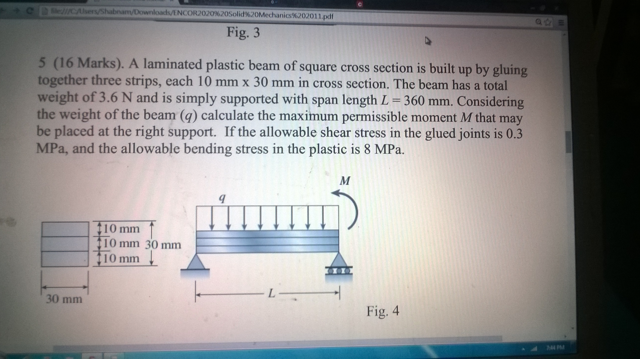 A Laminated Plastic Beam Of Square Cross Section Is Chegg