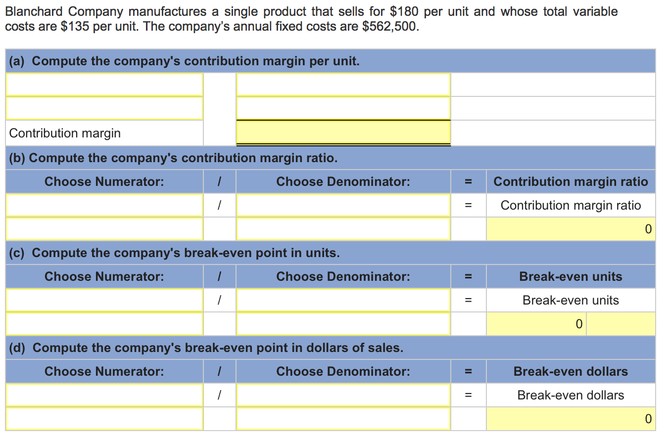 Blanchard Company Manufactures A Single Product That Sells For 180