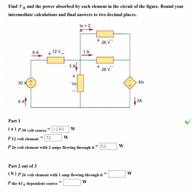 Solved Find V0 And The Power Absorbed By Each Element In The Chegg