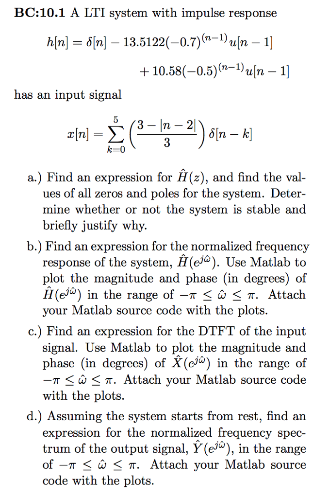 BC 10 1 A LTI System With Impulse Response Chegg