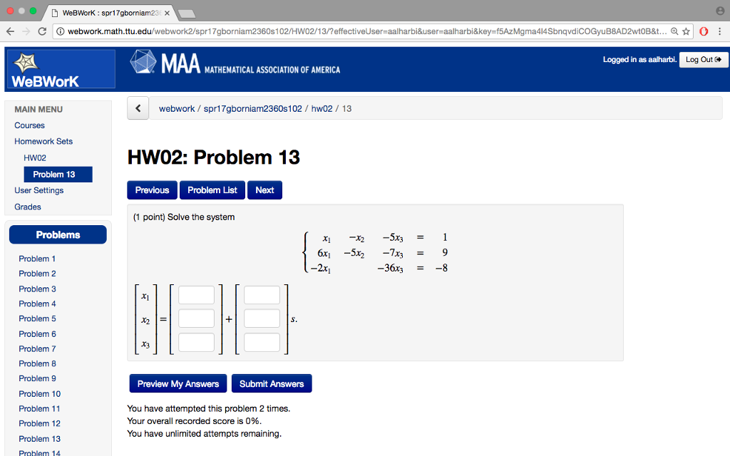 Solved WeBWork Spr17gborniam23 X C Webwork Math Ttu Edu Chegg