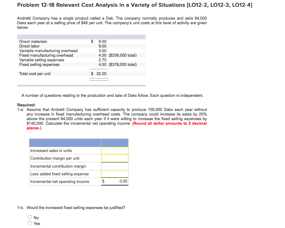 Solved Problem 12 18 Relevant Cost Analysis In A Variety Of Chegg