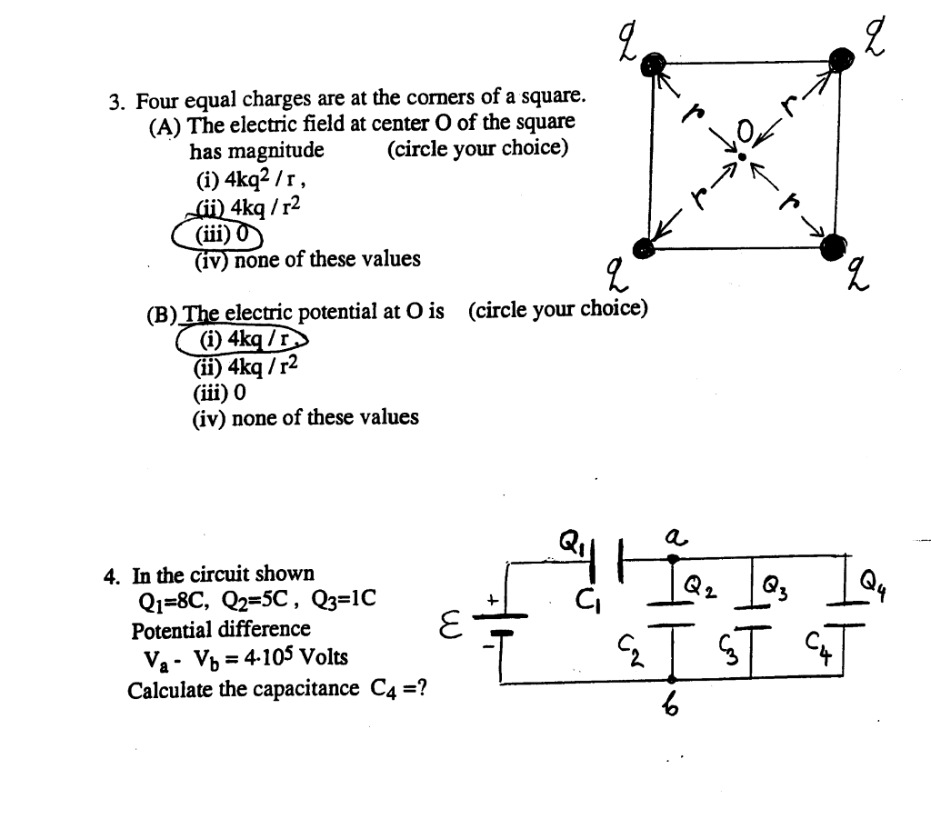 Solved Four Equal Charges Are At The Corners Of A Square Chegg