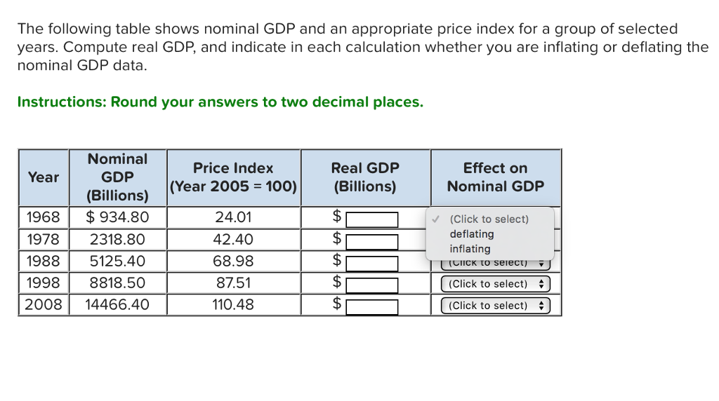 Solved: The Following Table Shows Nominal Gdp And An Appro 