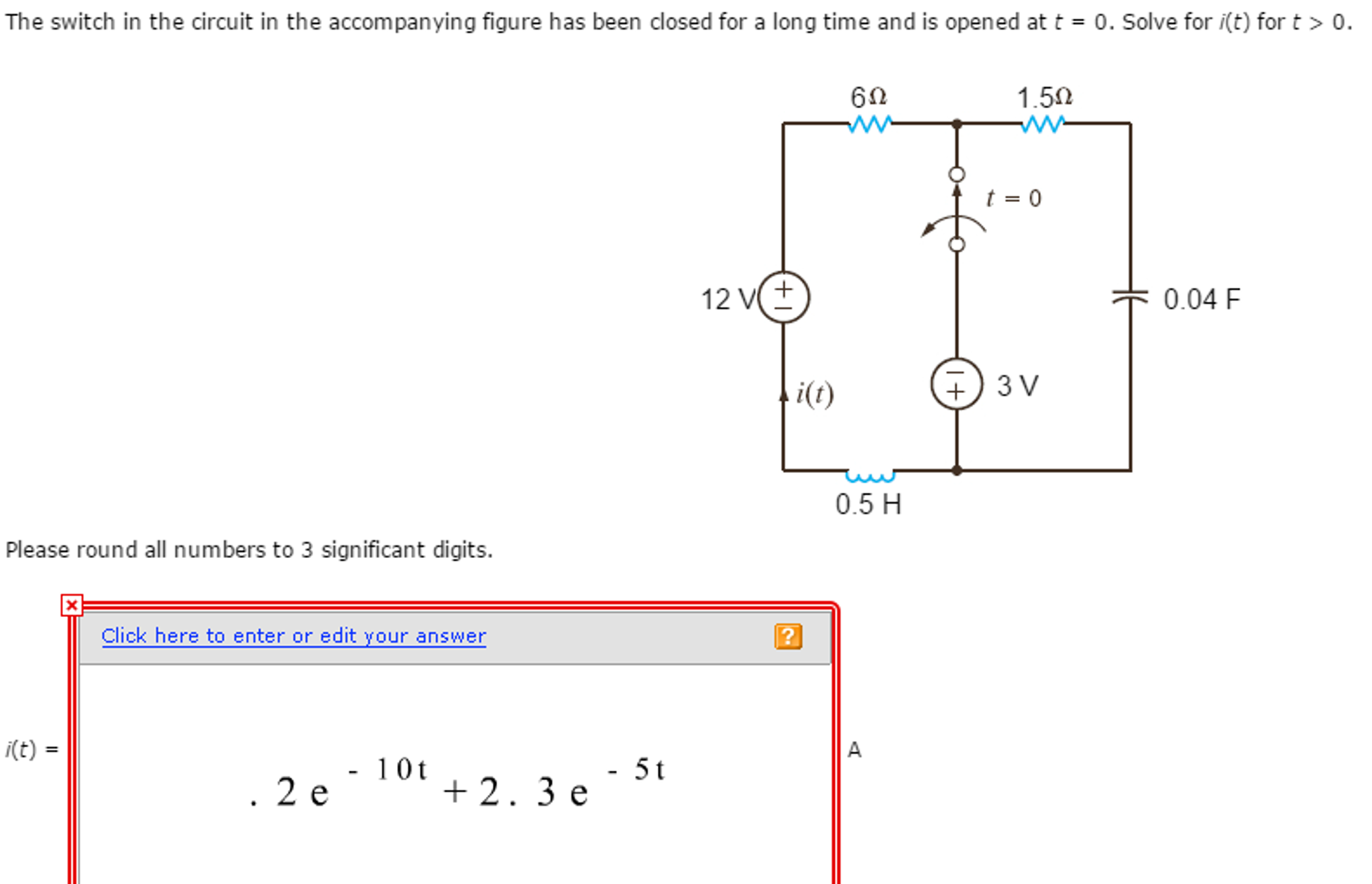 Solved The Switch In The Circuit In The Accompanying Figure Chegg