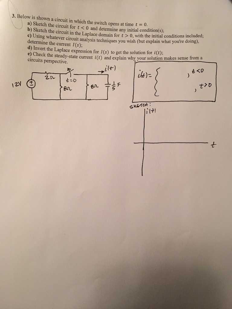 Solved Below Is Shown A Circuit In Which The Switch Opens At Chegg