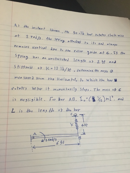 Solved As The Instant Shown The 50 Lb Bar Rotates Clockwise Chegg