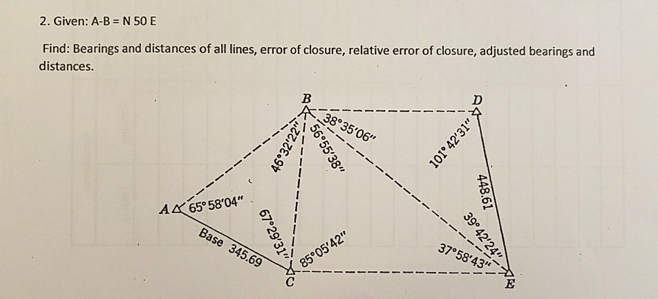 Solved Find Bearings And Distances Of All Lines Error Of Chegg