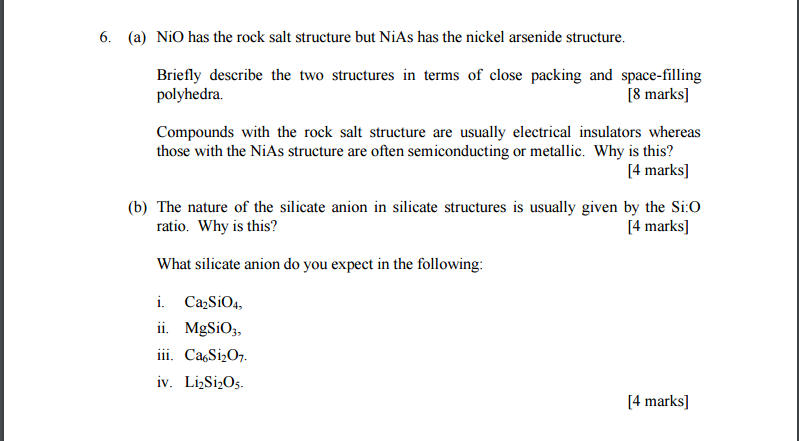 Solved Nio Has The Rock Salt Structure But Ni As Has The Chegg