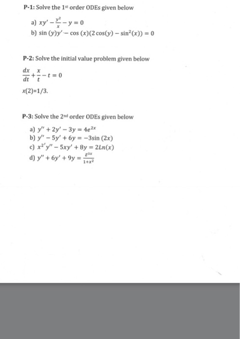 Solved Solve The 1 St Order ODEs Given Below Xy Y 2 X Chegg