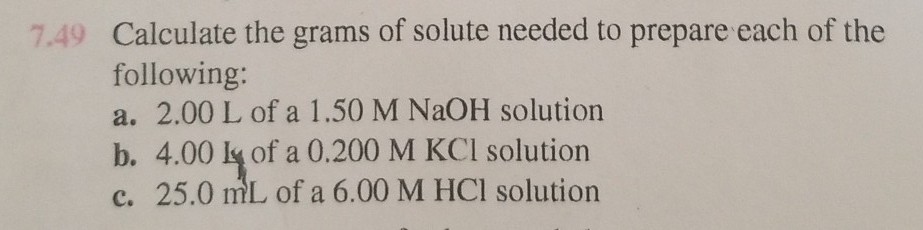 Solved Calculate The Grams Of Solute Needed To Prepare Each Chegg