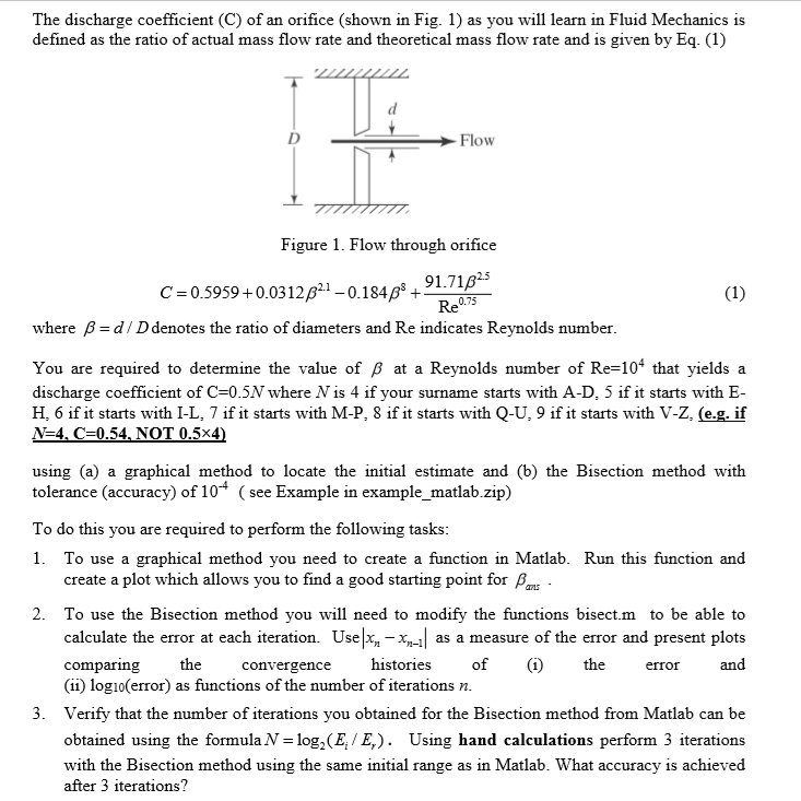 The Discharge Coefficient C Of An Orifice Shown In Chegg