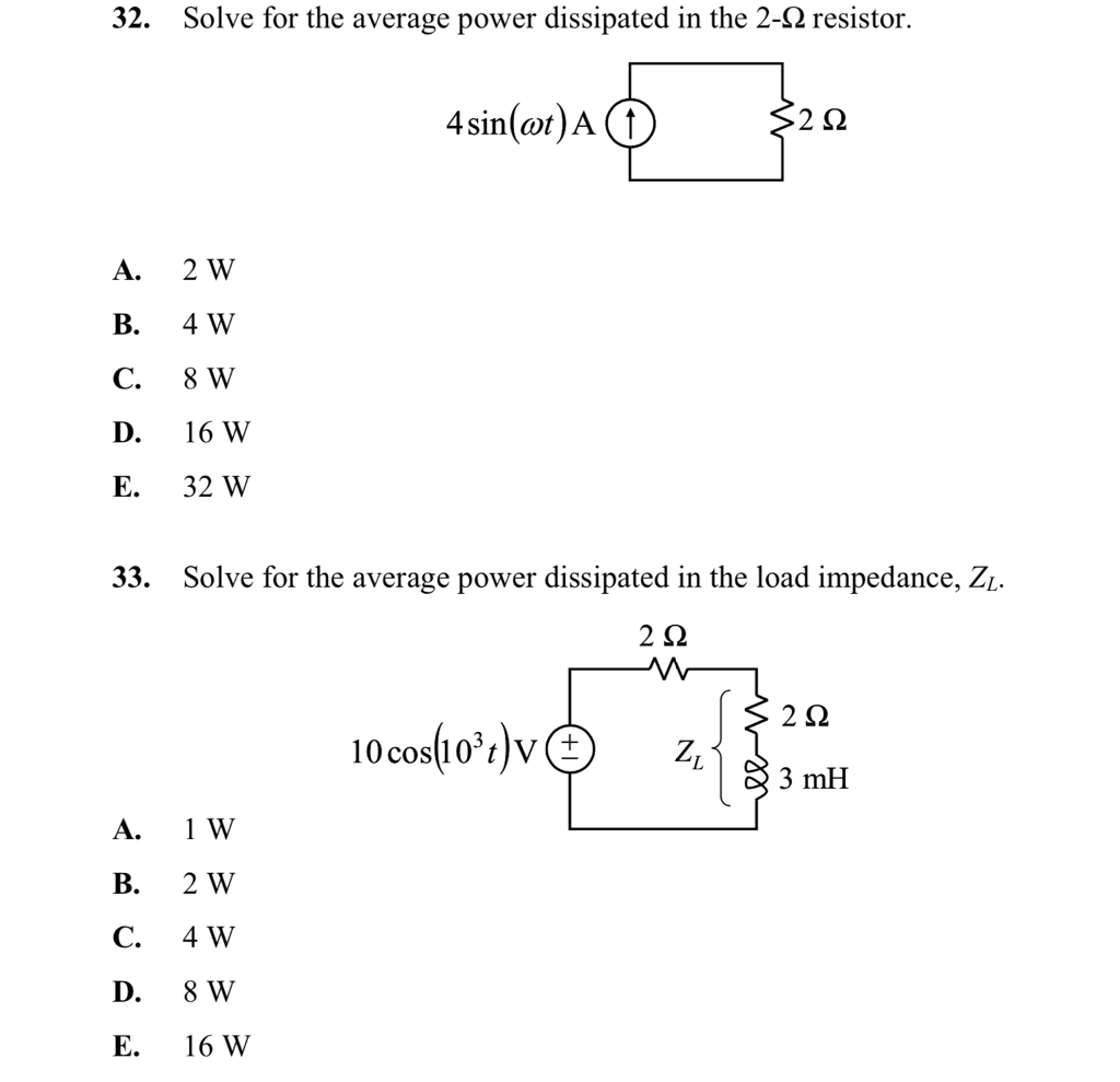 Solved Solve For The Average Power Dissipated In The Chegg