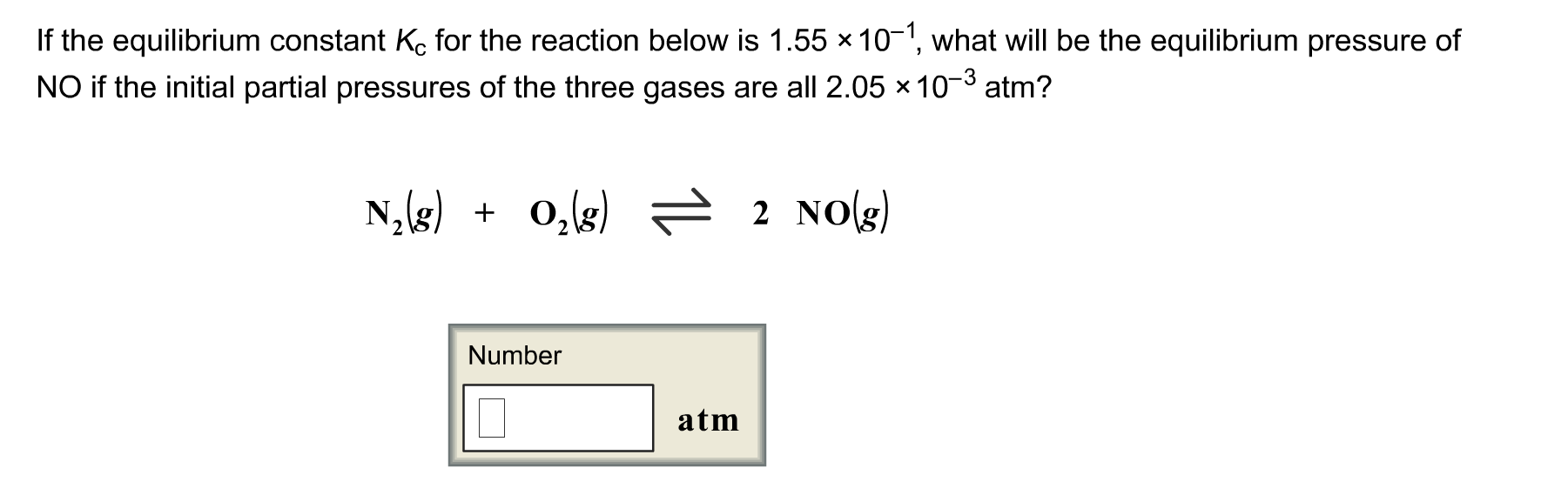 Solved If The Equilibrium Constant Kc For The Reaction Below Chegg