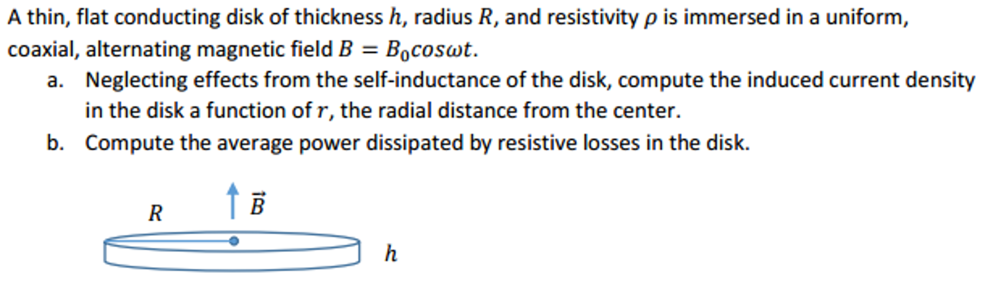 A Thin Flat Conducting Disk Of Thickness H Radius Chegg