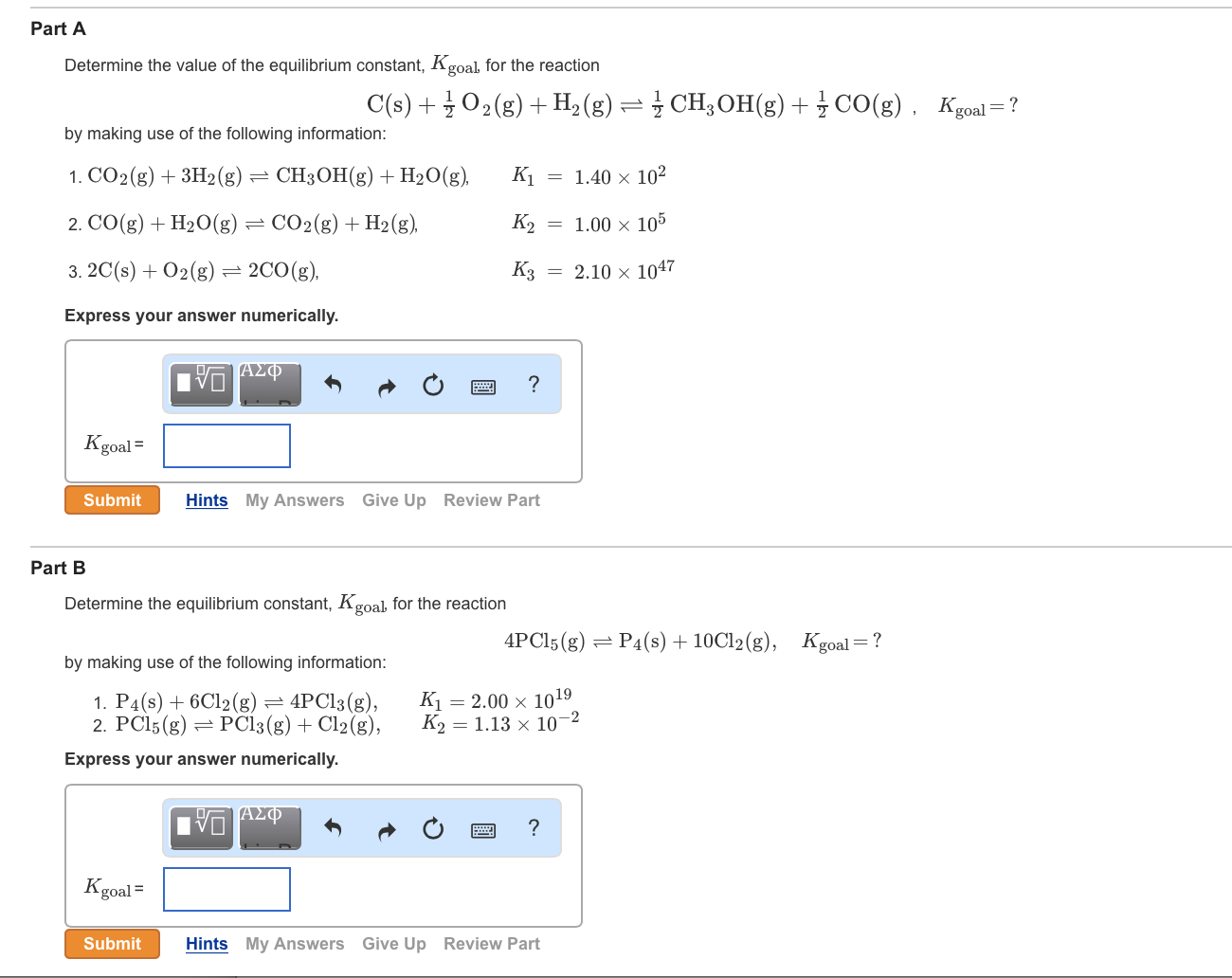 Solved Determine The Value Of The Equilibrium Constant Chegg