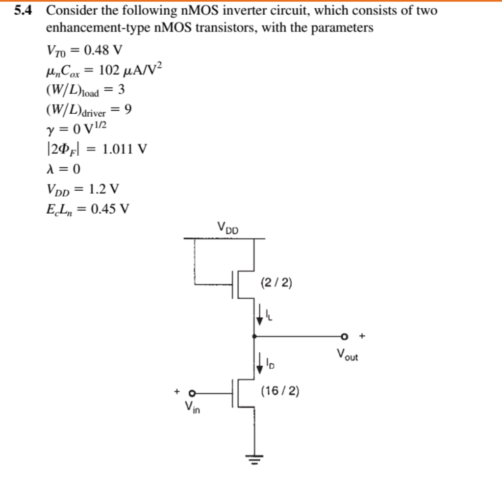 Solved 5 4 Consider The Following NMOS Inverter Circuit Chegg