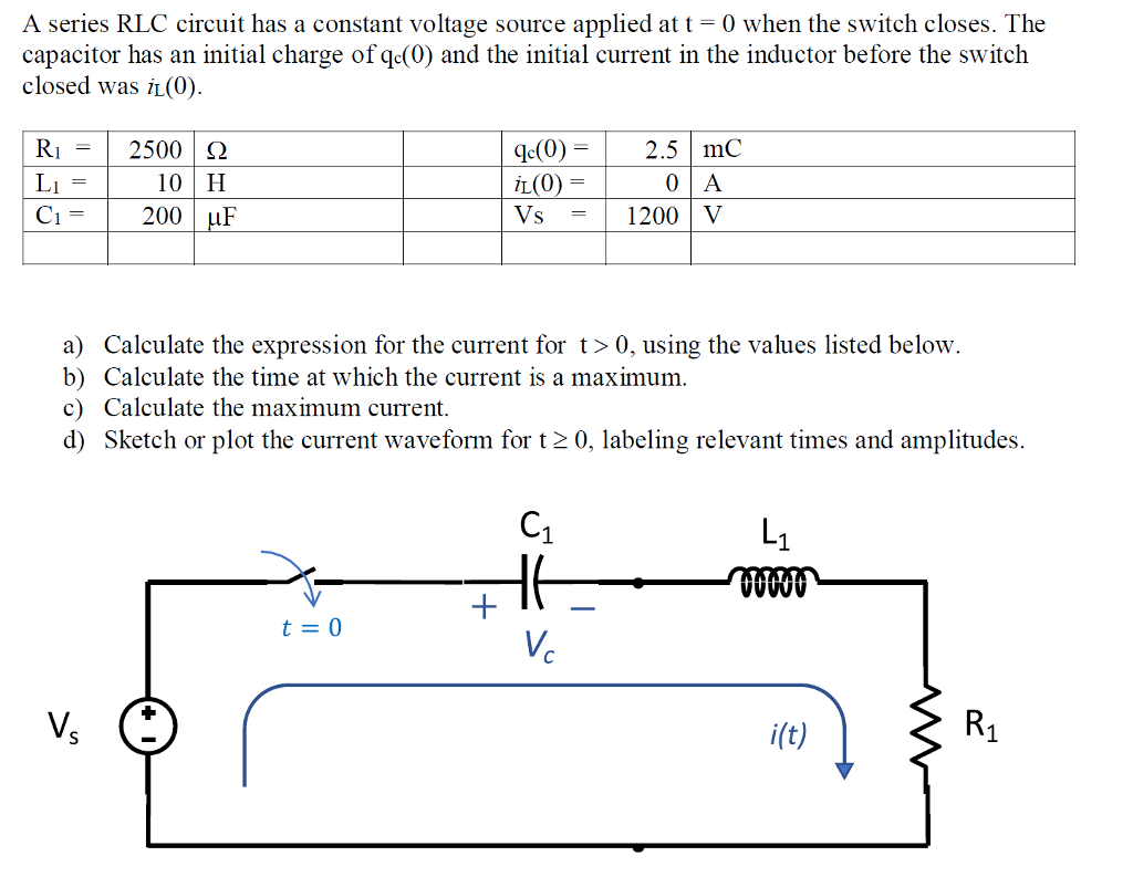 Solved A Series Rlc Circuit Has A Constant Voltage Source Chegg