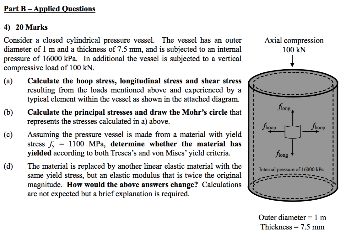 Solved Consider A Closed Cylindrical Pressure Vessel The Chegg